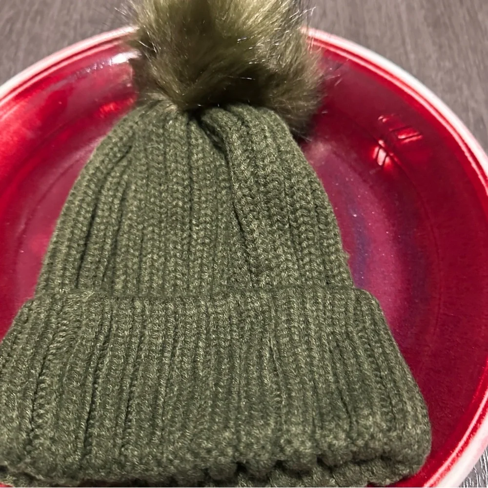 Brand New MSDC Women's Knit‎ Olive Green Beanie featuring a Playful Pom-Pom